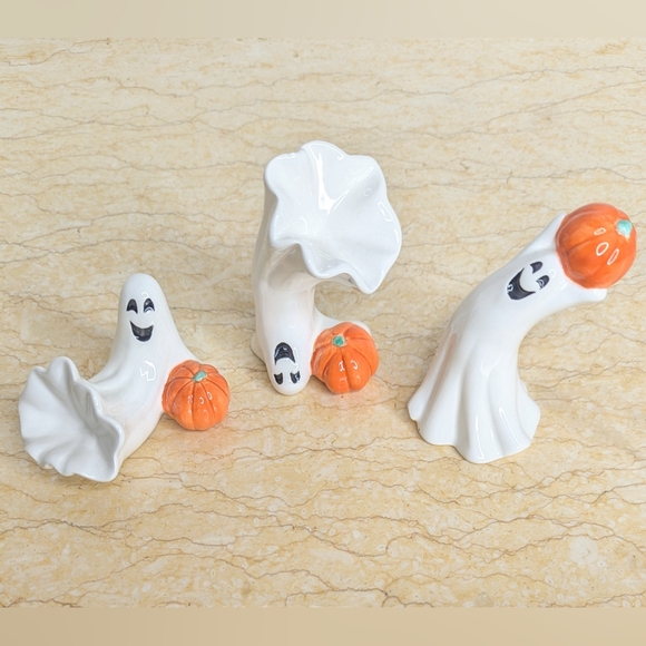Vintage Fitz & Floyd Halloween Ceramic Tumbling Friendly Ghosts Pumpkin Figurine - Picture 9 of 9